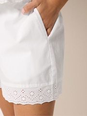 PixieGirl Petite White Broderie Trim Shorts - Image 4 of 5