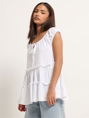 PixieGirl Petite White Short Sleeve Tiered Top - Image 1 of 5