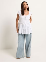 PixieGirl Petite White Short Sleeve Tiered Top - Image 2 of 5