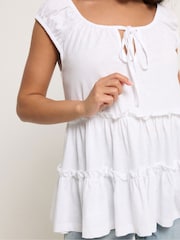 PixieGirl Petite White Short Sleeve Tiered Top - Image 4 of 5