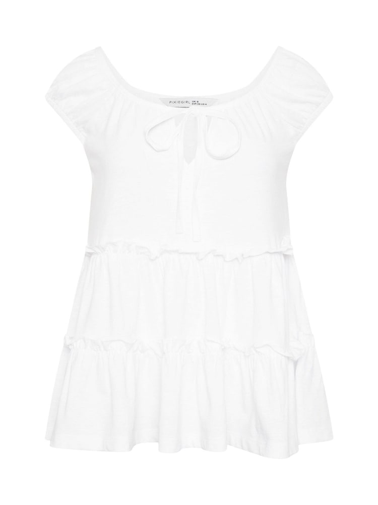 PixieGirl Petite White Short Sleeve Tiered Top - Image 5 of 5 PixieGirl Petite White Short Sleeve Tiered Top - Image 5 of 5