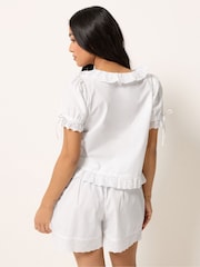 PixieGirl Petite White Short Sleeve Broderie Trim Tie Front Top - Image 3 of 5