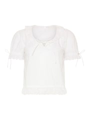 PixieGirl Petite White Short Sleeve Broderie Trim Tie Front Top - Image 5 of 5