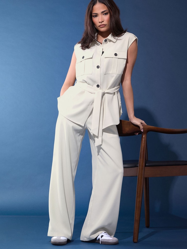 PixieGirl Petite Natural Formal Wide Leg Trousers - Image 1 of 3