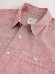 Burgundy Red Chambray Twin Pocket Long Sleeve Shirt - Image 10 of 10