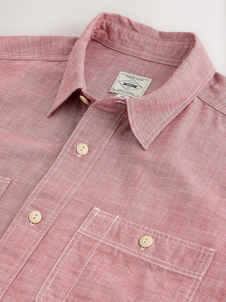 Burgundy Red Chambray Twin Pocket Long Sleeve Shirt - Image 10 of 10 Burgundy Red Chambray Twin Pocket Long Sleeve Shirt - Image 10 of 10