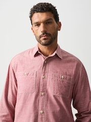 Burgundy Red Chambray Twin Pocket Long Sleeve Shirt - Image 4 of 10