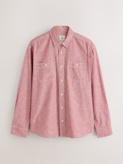Burgundy Red Chambray Twin Pocket Long Sleeve Shirt - Image 8 of 10
