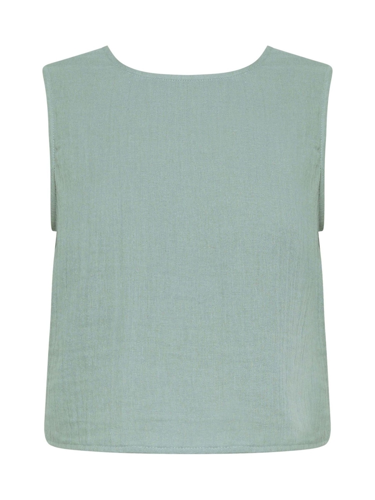 PixieGirl Petite Green Cheesecloth Button Top - Image 4 of 4
