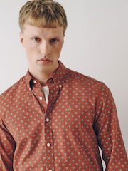 Burgunderrot - Print Stretch Oxford Slim Fit Long Sleeve Shirt - Bild 1 von 10