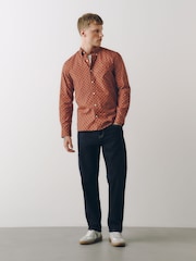 Burgunderrot - Print Stretch Oxford Slim Fit Long Sleeve Shirt - Bild 2 von 10