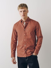 Burgunderrot - Print Stretch Oxford Slim Fit Long Sleeve Shirt - Bild 3 von 10