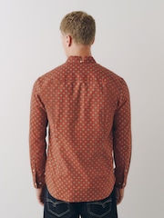 Burgunderrot - Print Stretch Oxford Slim Fit Long Sleeve Shirt - Bild 4 von 10