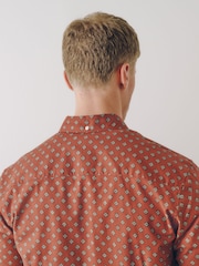 Burgunderrot - Print Stretch Oxford Slim Fit Long Sleeve Shirt - Bild 5 von 10