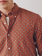 Burgunderrot - Print Stretch Oxford Slim Fit Long Sleeve Shirt - Bild 6 von 10