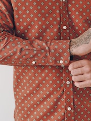 Burgunderrot - Print Stretch Oxford Slim Fit Long Sleeve Shirt - Bild 7 von 10