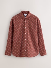 Burgunderrot - Print Stretch Oxford Slim Fit Long Sleeve Shirt - Bild 8 von 10