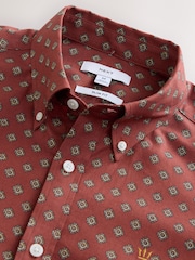 Burgunderrot - Print Stretch Oxford Slim Fit Long Sleeve Shirt - Bild 9 von 10