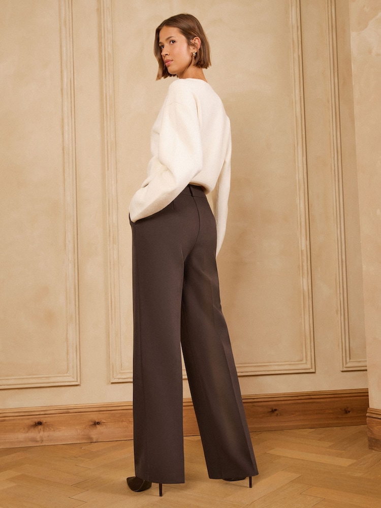 Love & Roses Chocolate Brown Wide Leg Trousers - Image 5 of 5
