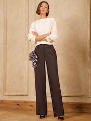 Love & Roses Chocolate Brown Petite Wide Leg Trousers - Image 4 of 5