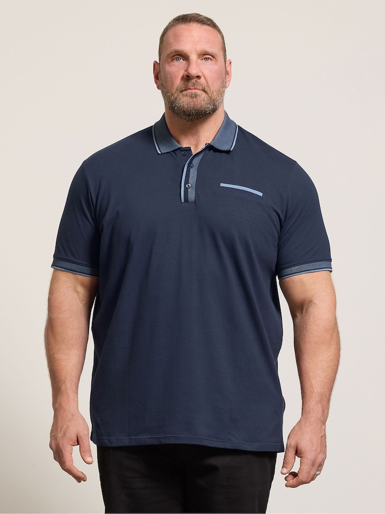 BadRhino Big & Tall Blue Jacquard Collar Polo Shirt - Image 1 of 6