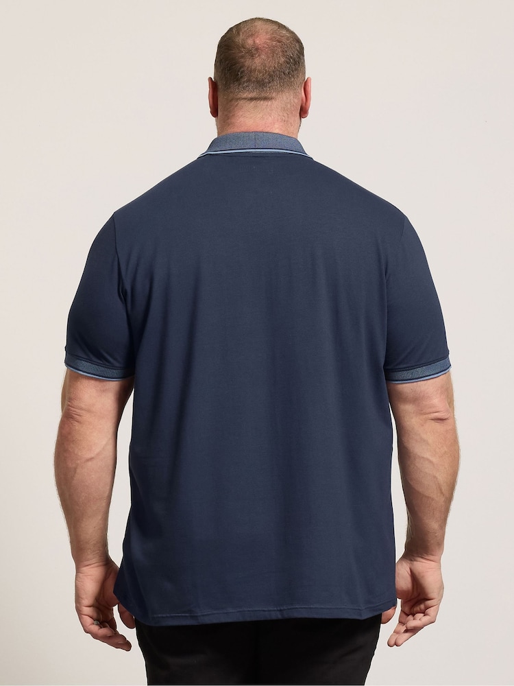 BadRhino Big & Tall Blue Jacquard Collar Polo Shirt - Image 2 of 6