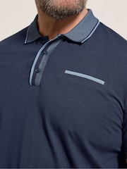 BadRhino Big & Tall Blue Jacquard Collar Polo Shirt - Image 4 of 6