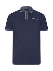 BadRhino Big & Tall Blue Jacquard Collar Polo Shirt - Image 5 of 6