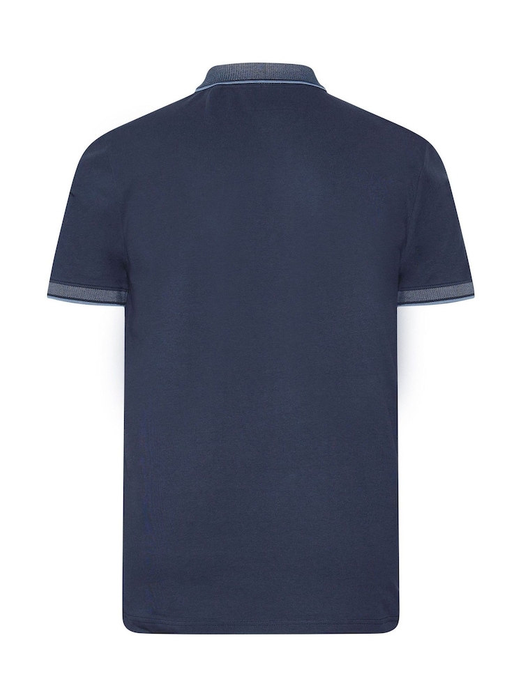 BadRhino Big & Tall Blue Jacquard Collar Polo Shirt - Image 6 of 6