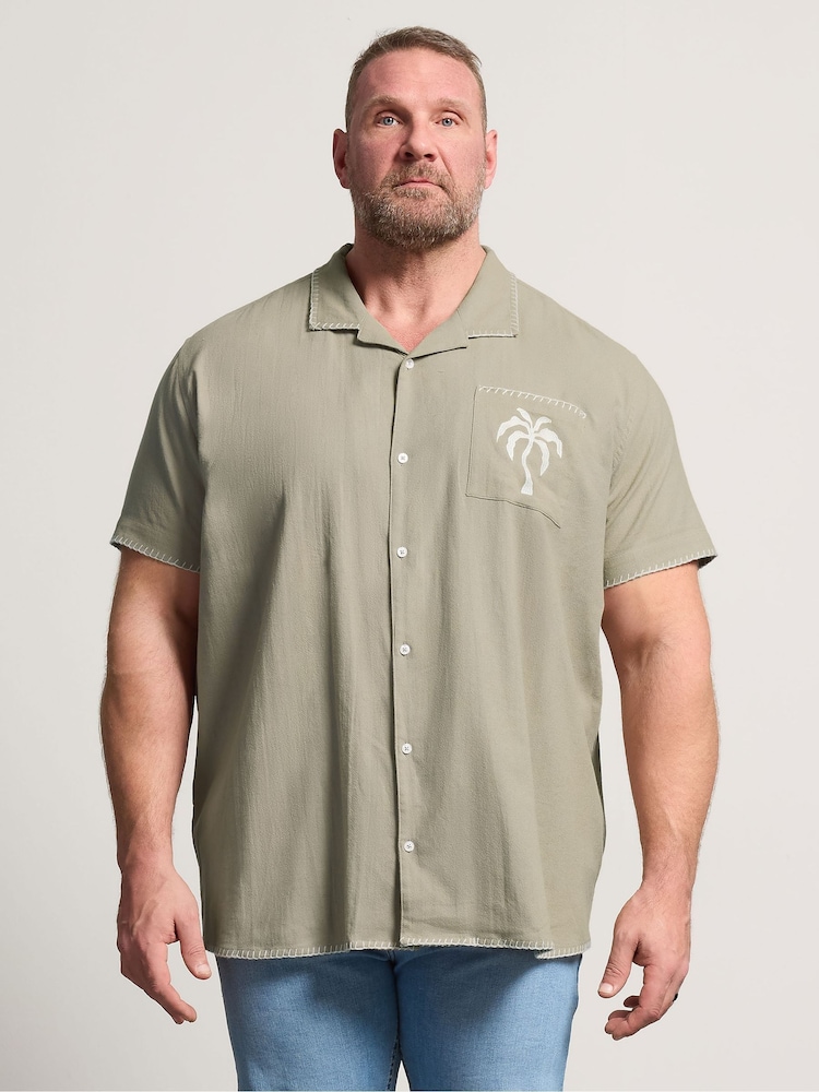 BadRhino Big & Tall Brown Heavyweight Palm Embroidered Shirt - Image 1 of 4