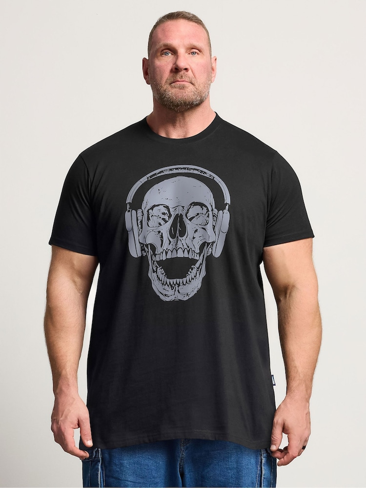 BadRhino Big & Tall Black Long Skull Headphones T-Shirt - Image 1 of 6 BadRhino Big & Tall Black Long Skull Headphones T-Shirt - Image 1 of 6