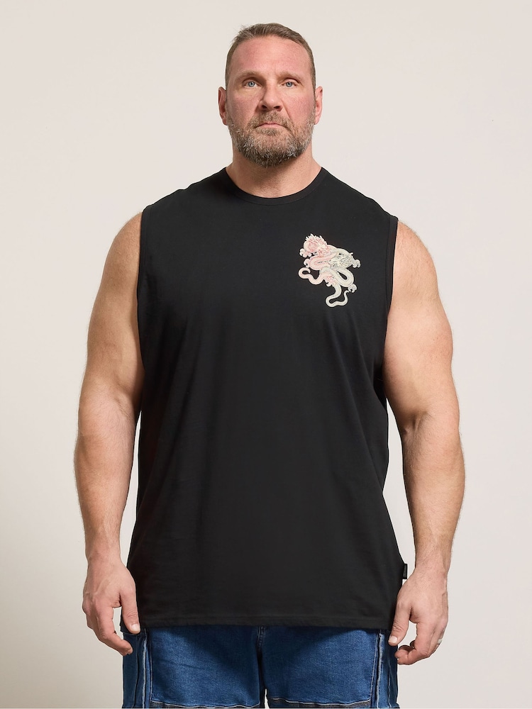 BadRhino Big & Tall Black Long Muscle Vest Dragon Print Vest - Image 1 of 7