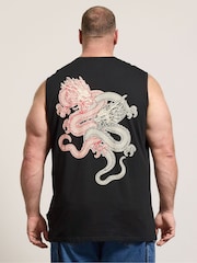 BadRhino Big & Tall Black Long Muscle Vest Dragon Print Vest - Image 3 of 7