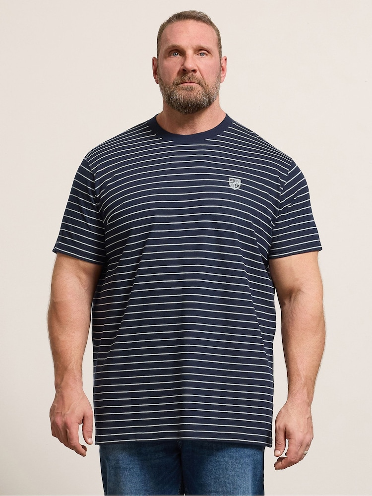 BadRhino Big & Tall Blue Long Pique Stripe T-Shirt - Image 1 of 4