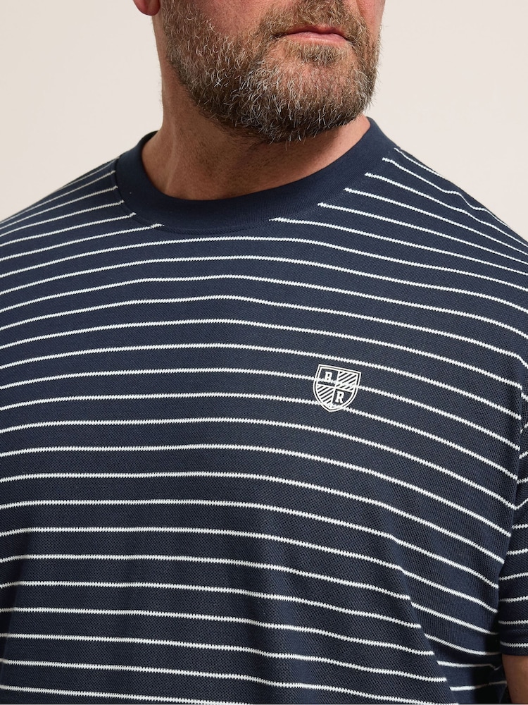 BadRhino Big & Tall Blue Long Pique Stripe T-Shirt - Image 4 of 4