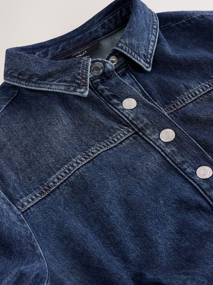 Dark Blue Long Sleeve Midi Denim Shirt Dress - Image 3 of 3 Dark Blue Long Sleeve Midi Denim Shirt Dress - Image 3 of 3
