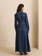 Dark Blue Long Sleeve Midi Denim Shirt Dress - Image 4 of 8