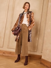 Love & Roses Tan Brown Wide Crop Faux Suede Trousers - Image 3 of 5