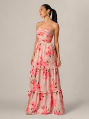 Adrianna Papell Pink Printed Satin Long Dress - Image 1 of 6
