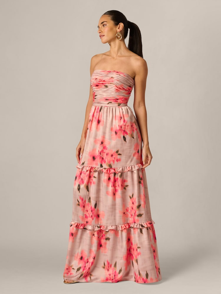 Adrianna Papell Pink Printed Satin Long Dress - Image 1 of 6