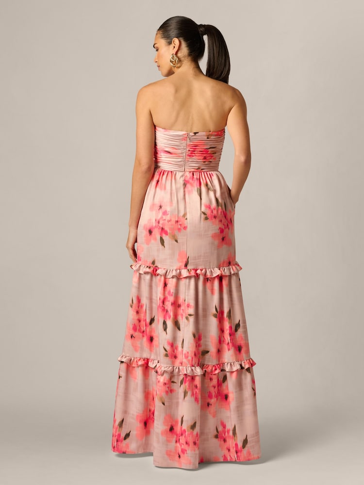 Adrianna Papell Pink Printed Satin Long Dress - Image 2 of 6