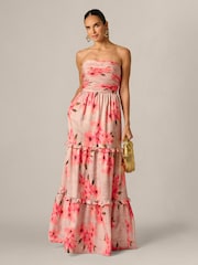 Adrianna Papell Pink Printed Satin Long Dress - Image 3 of 6
