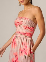 Adrianna Papell Pink Printed Satin Long Dress - Image 4 of 6