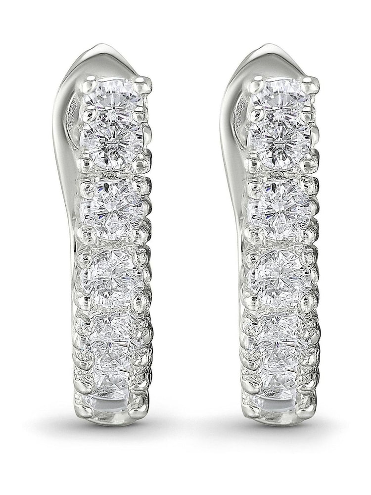 Beaverbrooks Silver Tone Cubic Zirconia Huggie Hoop Earrings - Image 3 of 3