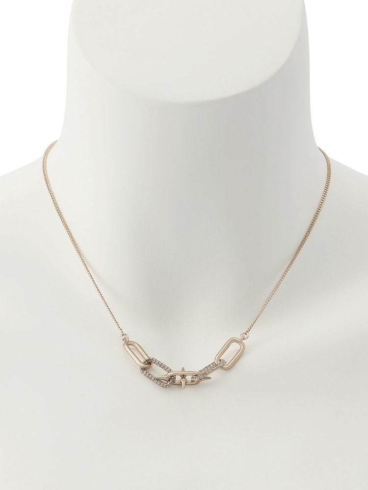 AllSaints Gold Tone Laio Pavé Spike Link Bib Necklace - Image 5 of 5