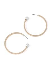 AllSaints Gold Tone Hazel Pearl Hoop Earrings - Image 2 of 3