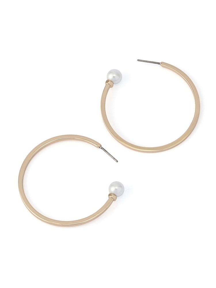 AllSaints Gold Tone Hazel Pearl Hoop Earrings - Image 2 of 3