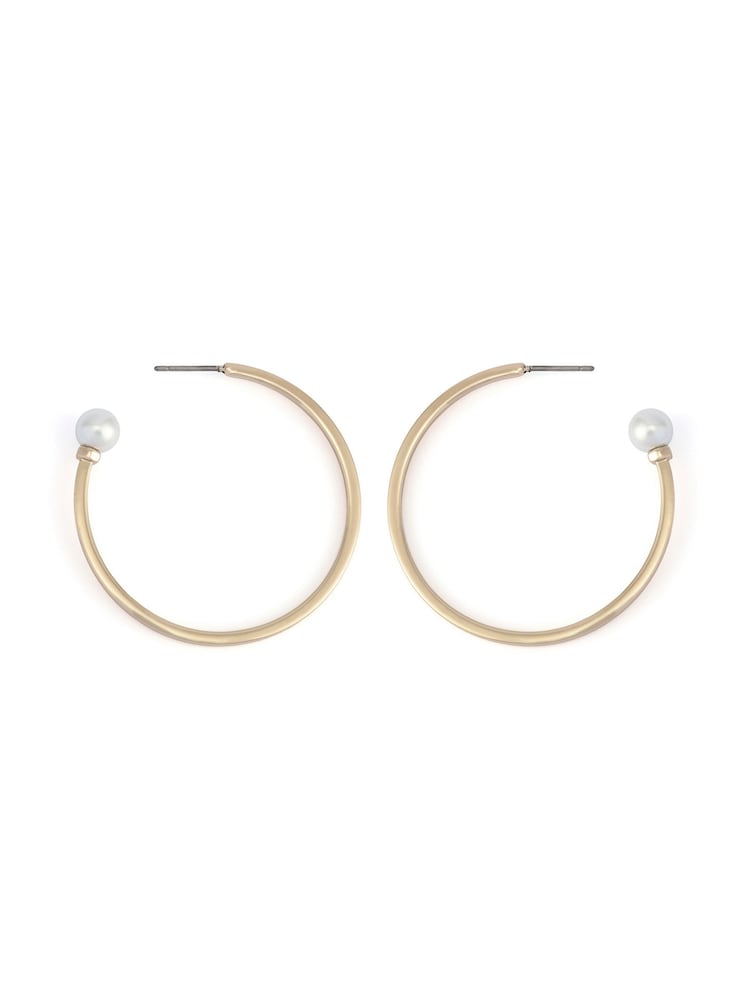 AllSaints Gold Tone Hazel Pearl Hoop Earrings - Image 3 of 3