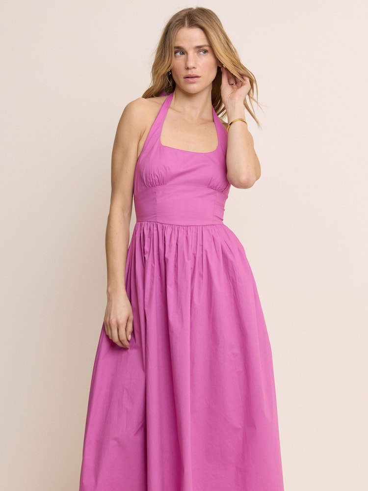 pink halter neck midi dress Gracia Pink Mesh Halter Midi Dress