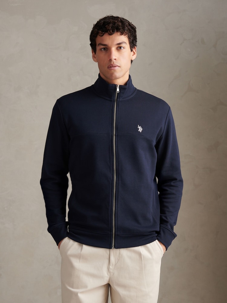 U.S. Polo Assn Blue Luxe Double Horsemen Zip Through Funnel Sweat Top - Image 1 of 7